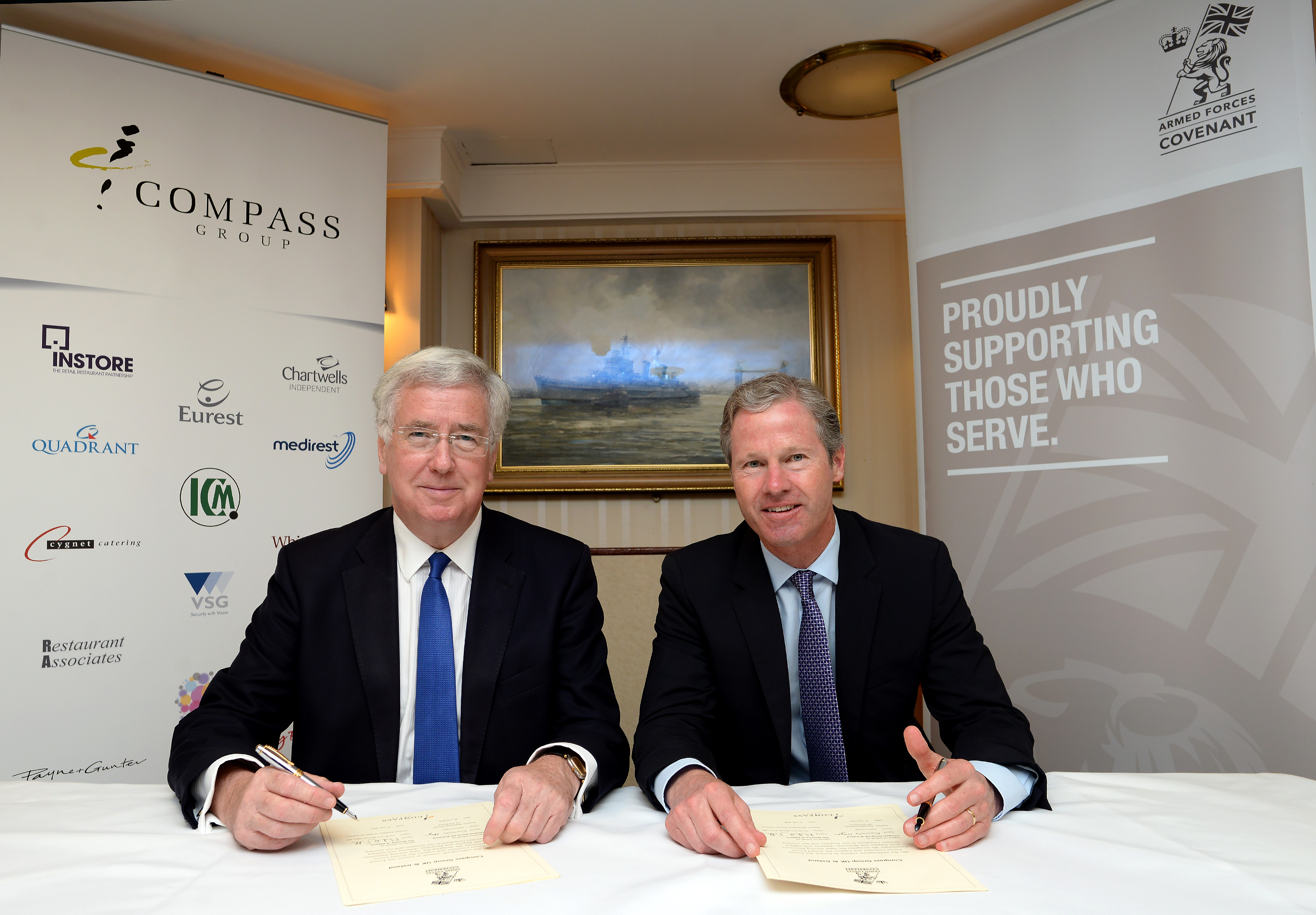 Left to right: Rt Hon Sir Michael Fallon, Secretary of State for Defence and Dennis Hogan, Managing Director - Compass Group UK & Ireland