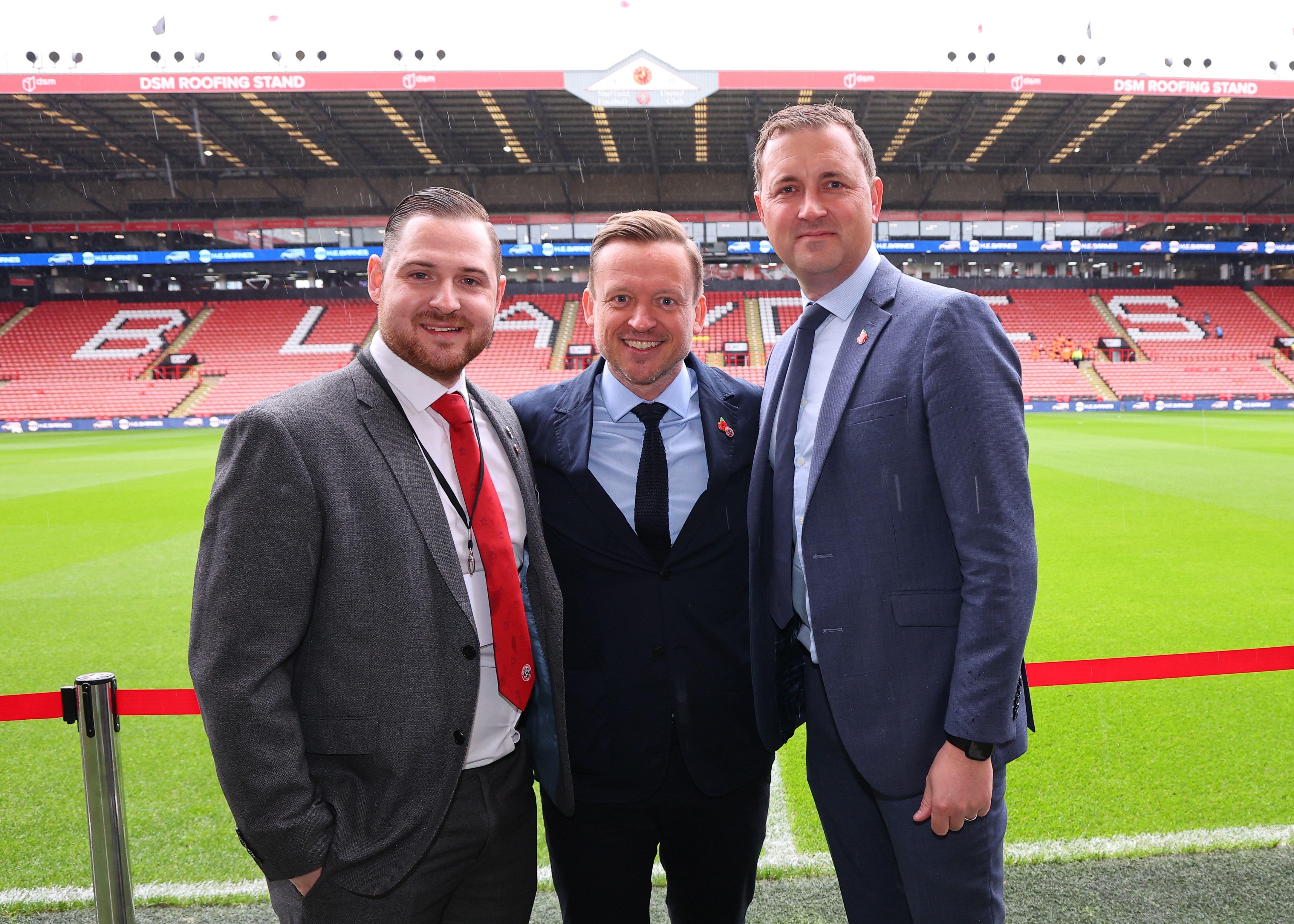 (L-R) Adam Rivers, Levy GM at SUFC; Stephen Bettis, CEO, SUFC; and Matthew Lewis, COO, Levy UK + Ireland