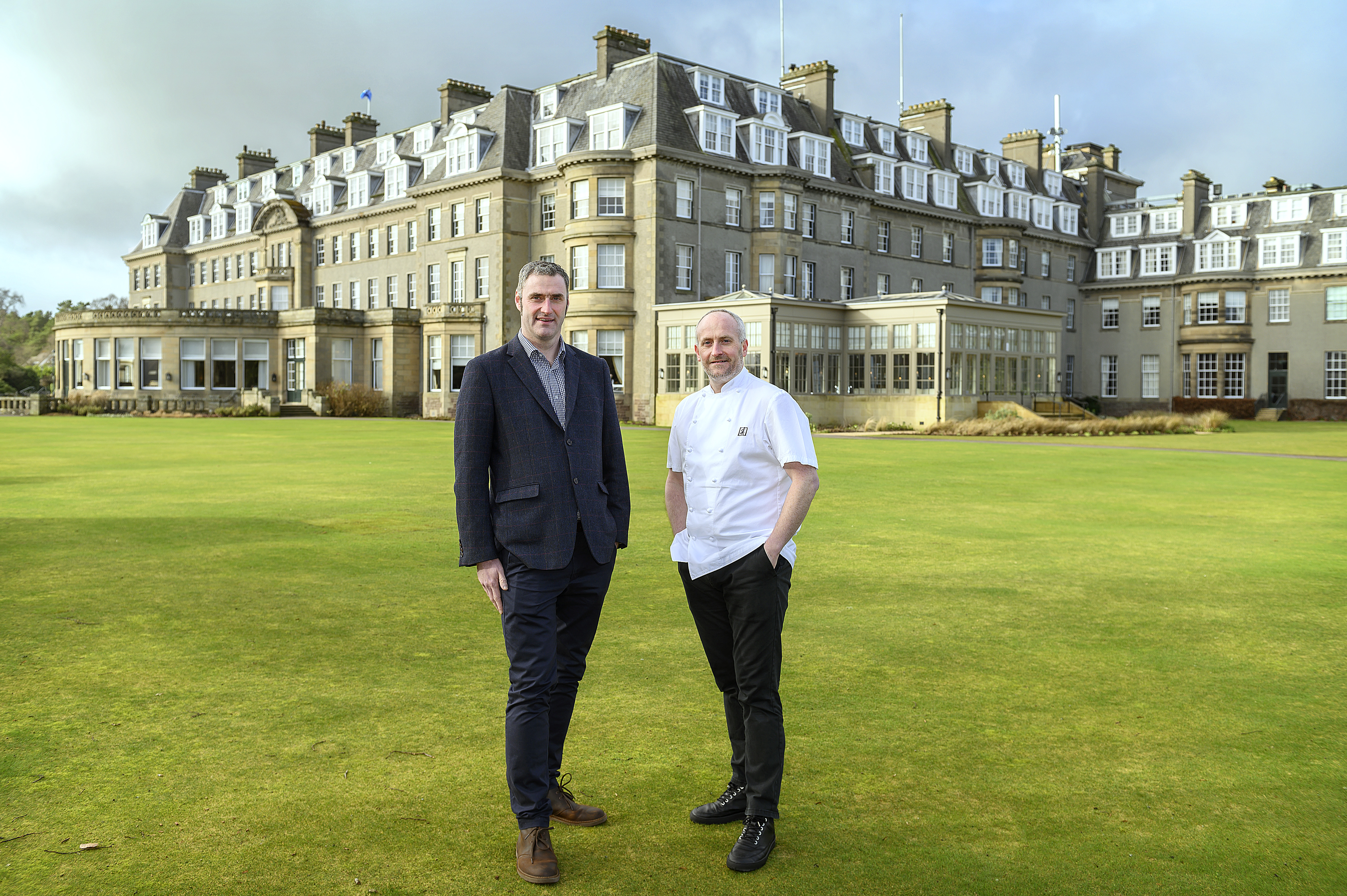 Compass Scotland MD, David Hay and Scotland’s only two Michelin-starred Chef, Stephen McLaughlin